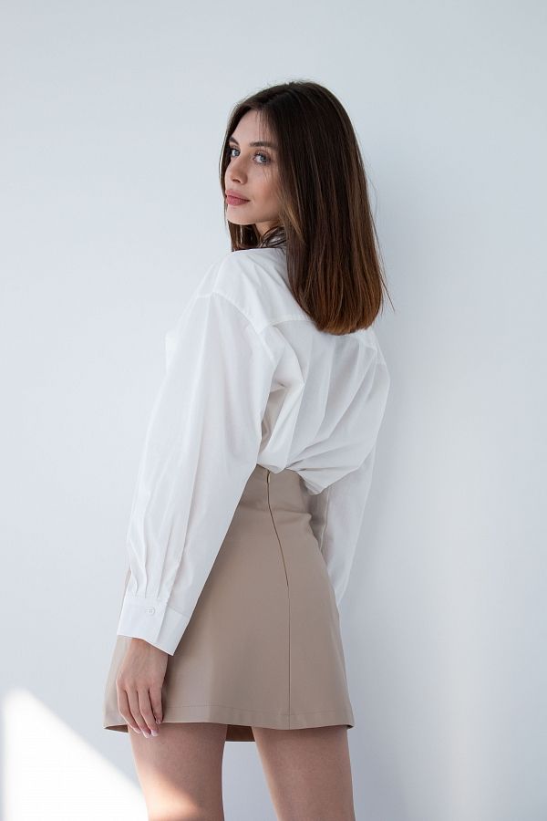 Skirt mini from beige eco-leather B0222/2 #RU# Spódnica mini z ekoskóry w kolorze beżowym B0222/2 № 3