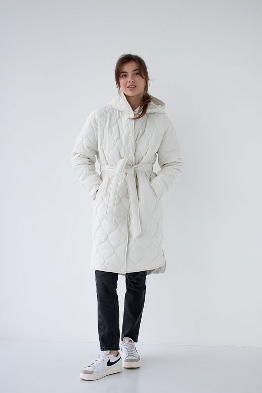 Ivory quilted coat with hood  - №2