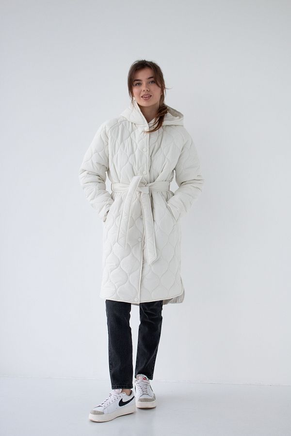 Ivory quilted coat with hood  MBPT002/4 #RU# Pikowana kurtka zimowa z białym kapturem MBPT002/4 № 2