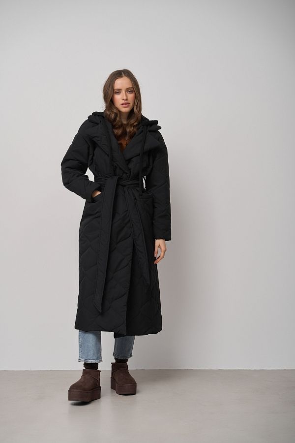 Long black coat with strap and detachable hood K0722/23 #RU#  K0722/23 № 4