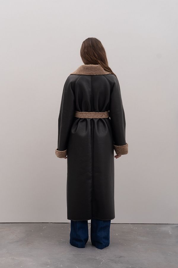 Sheepskin coat black with brown fur GR02/256 № 4