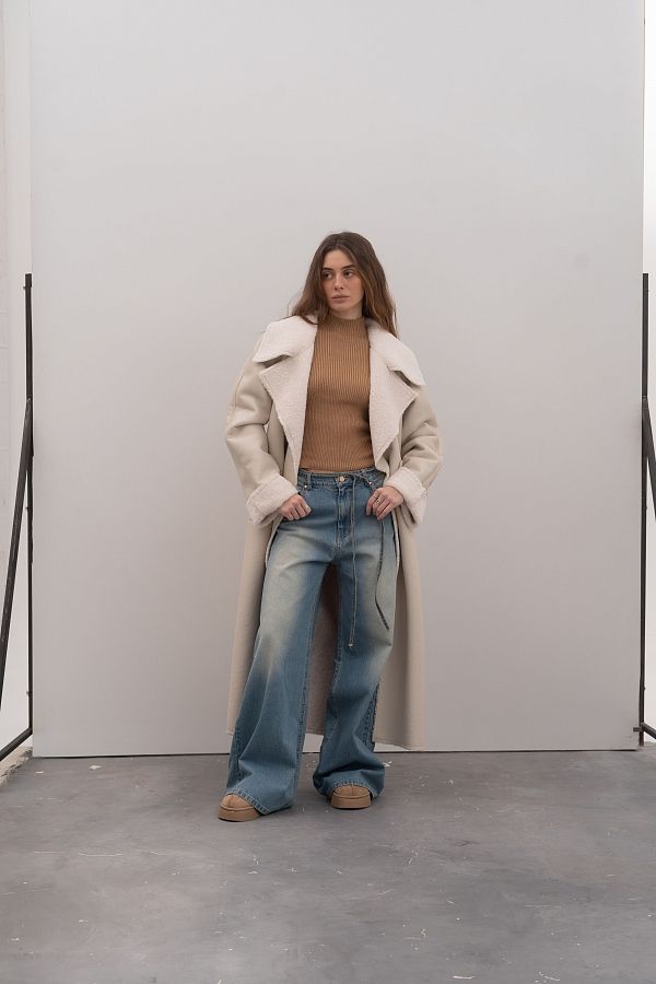 Sheepskin coat ivory with ivory fur GR02/296 № 1