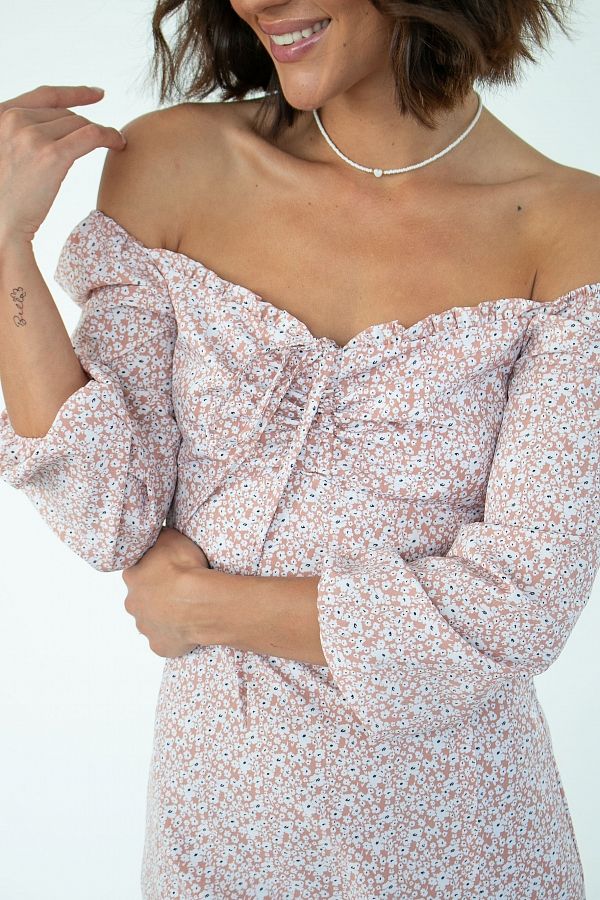 Midi dress with slit and long sleeves beige D0521DR/6 № 3