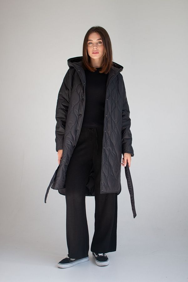 Black quilted coat with hood  MBPT002/3 #RU# Pikowana kurtka zimowa z czarnym kapturem. MBPT002/3 № 6