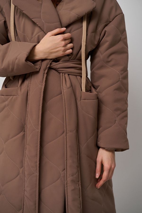 Long brown coat with strap and detachable hood K0722/20 #RU#  K0722/20 № 3