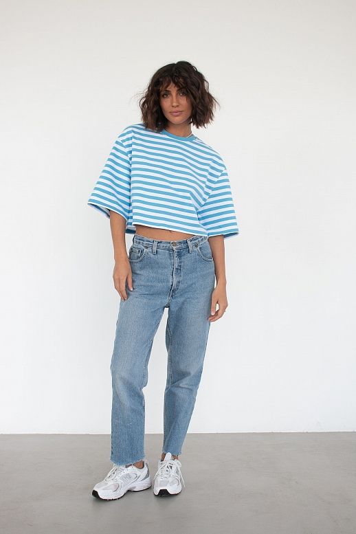 Short blue striped T-shirt