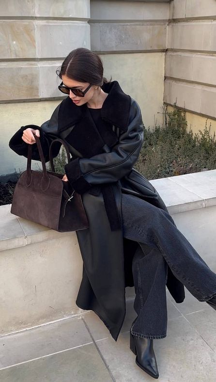 Sheepskin coat black with black fur - №2