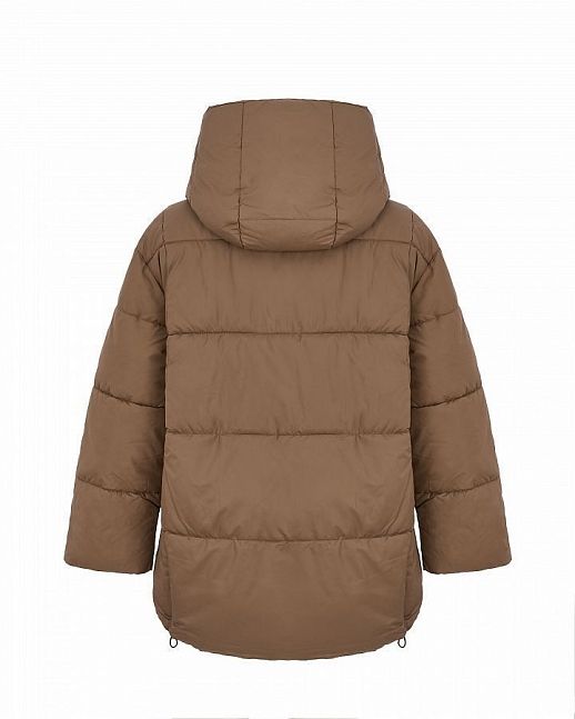 Lengthened beige down jacket with hood  - №2