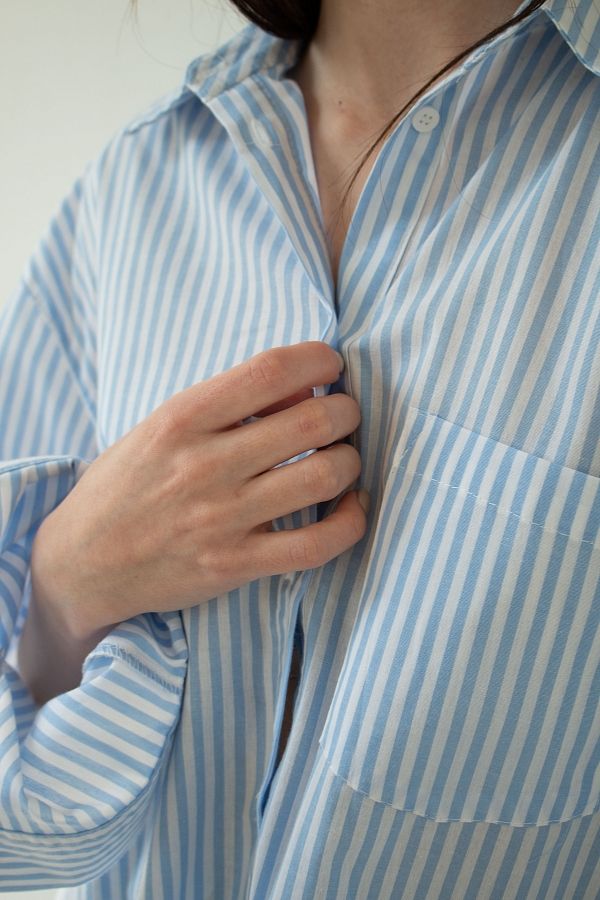 Classic cotton shirt blue with stripes MBSCH001/8 #RU# Klasyczna bawełniana koszula w niebieskie paski MBSCH001/8 № 4