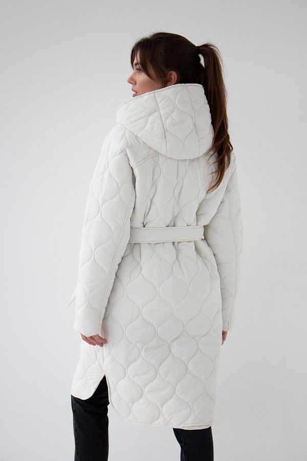 Ivory quilted coat with hood  MBPT002/4 #RU# Pikowana kurtka zimowa z białym kapturem MBPT002/4 № 4