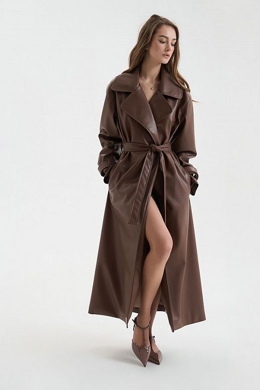  Maxi trench eco-leather on suede without patches brown