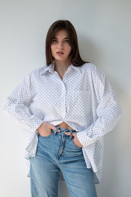 Classic white cotton shirt with black flowers