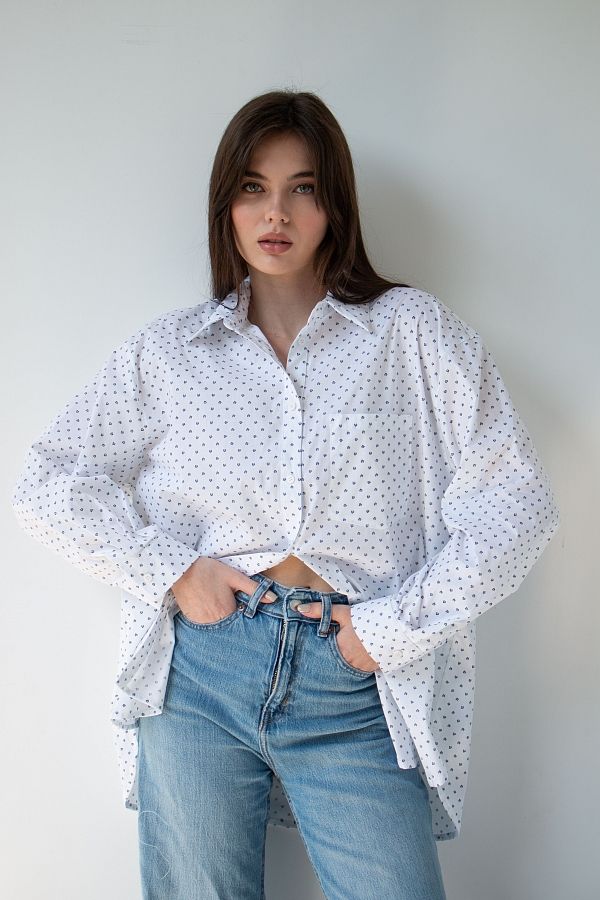 Classic white cotton shirt with black flowers MBSCH001/5 #RU# Klasyczna biała bawełniana koszula w czarnej kolorystyce. MBSCH001/5 № 1
