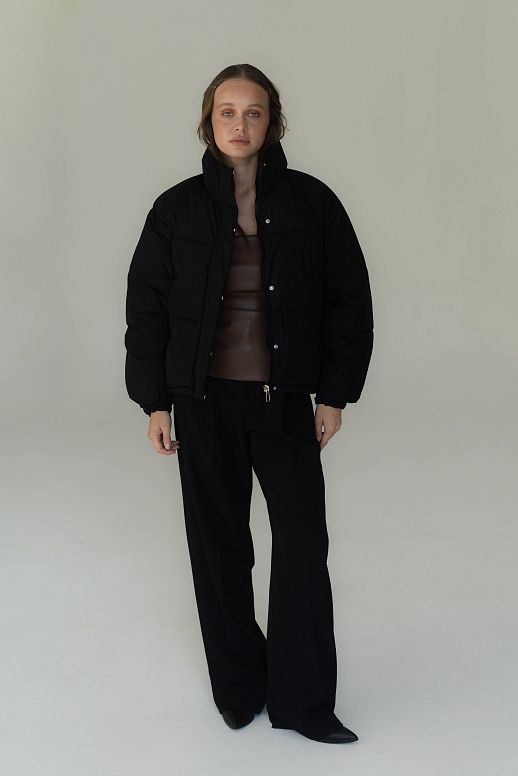 Black shortened down jacket with zipper  - №2