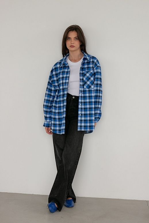 Classic cotton shirt in navy blue colour - №2