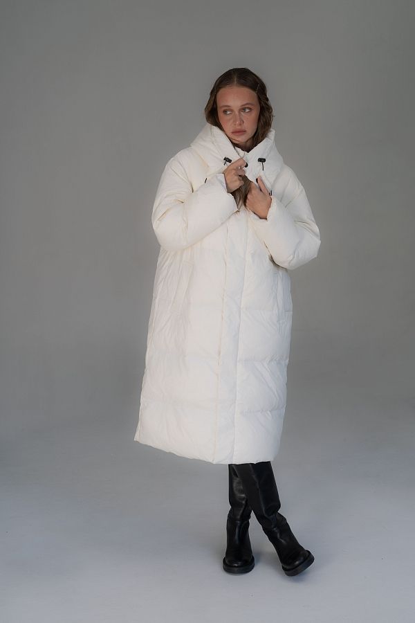 Long ivory down jacket with hood  240906/2 #RU#  240906/2 № 2