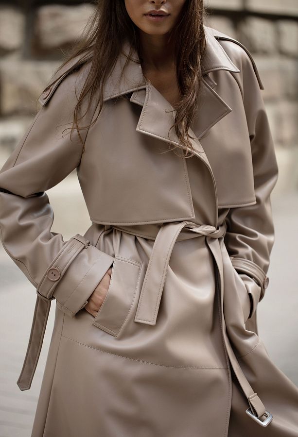 Beige eco-leather trench coat on suede С0321/23 #RU#  С0321/23 № 2