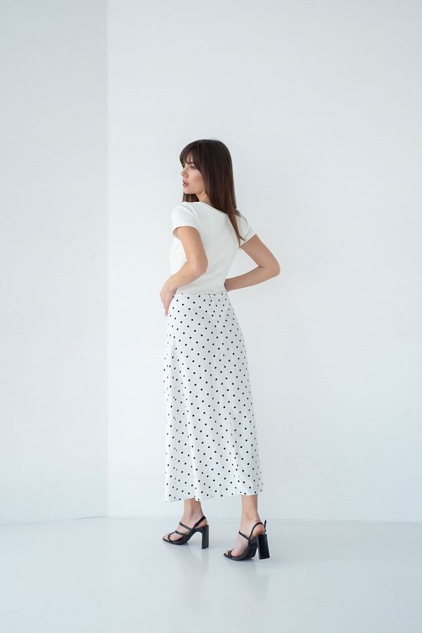 Midi white skirt with slit and large dots  SP001/6 #RU# Spódnica midi w białe kropki SP001/6 № 4