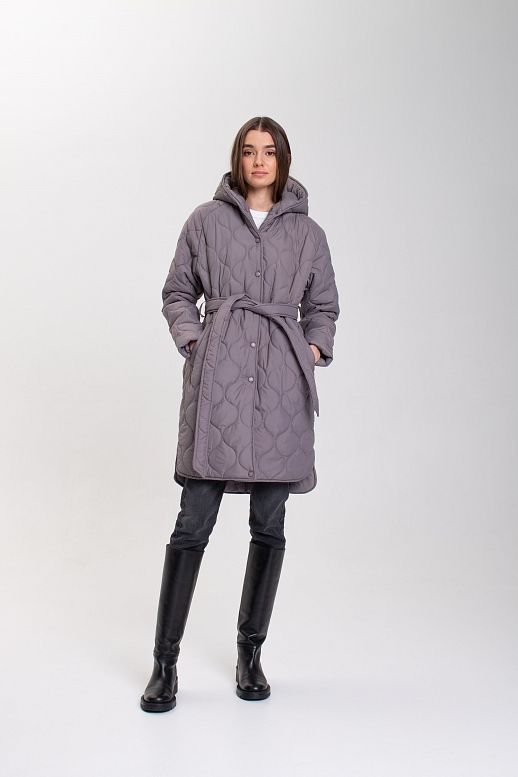 Grey quilted coat with hood