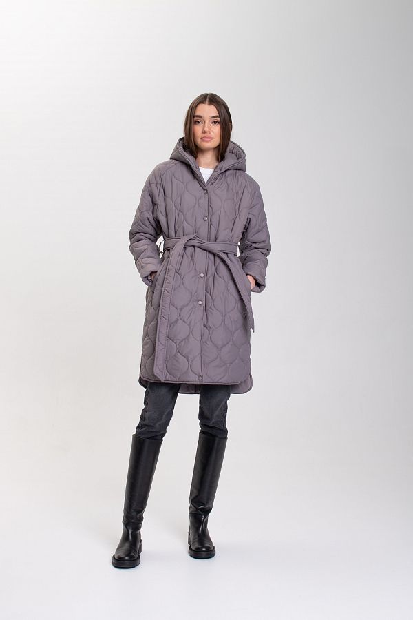 Grey quilted coat with hood MBPT002/2 #RU# Pikowana kurtka z kapturem marki Serai MBPT002/2 № 1