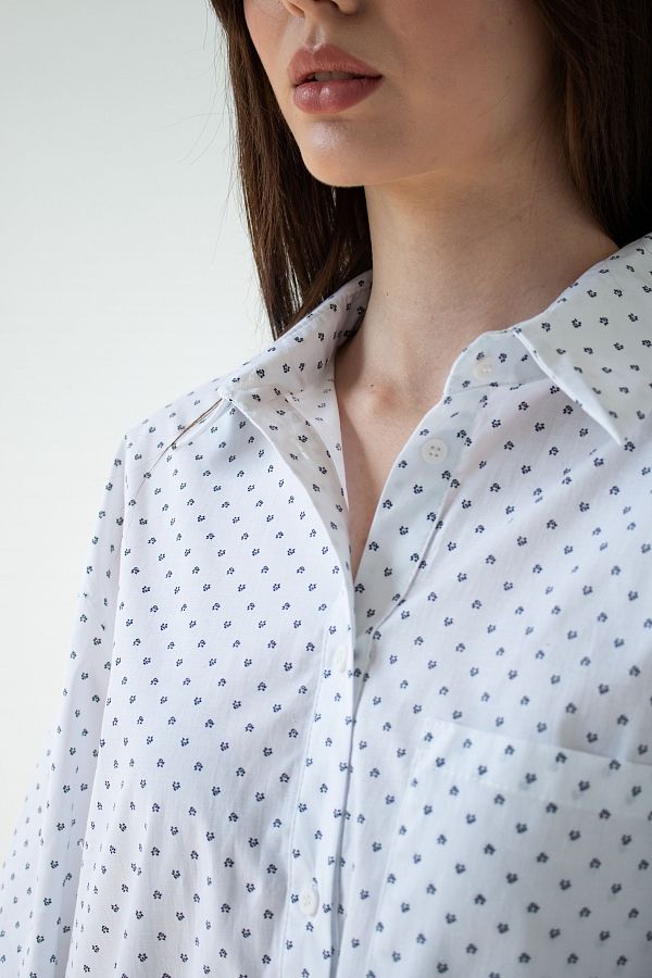 Classic white cotton shirt with black flowers MBSCH001/5 #RU# Klasyczna biała bawełniana koszula w czarnej kolorystyce. MBSCH001/5 № 5