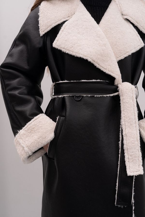 Sheepskin coat black with ivory fur GR02/2 № 4