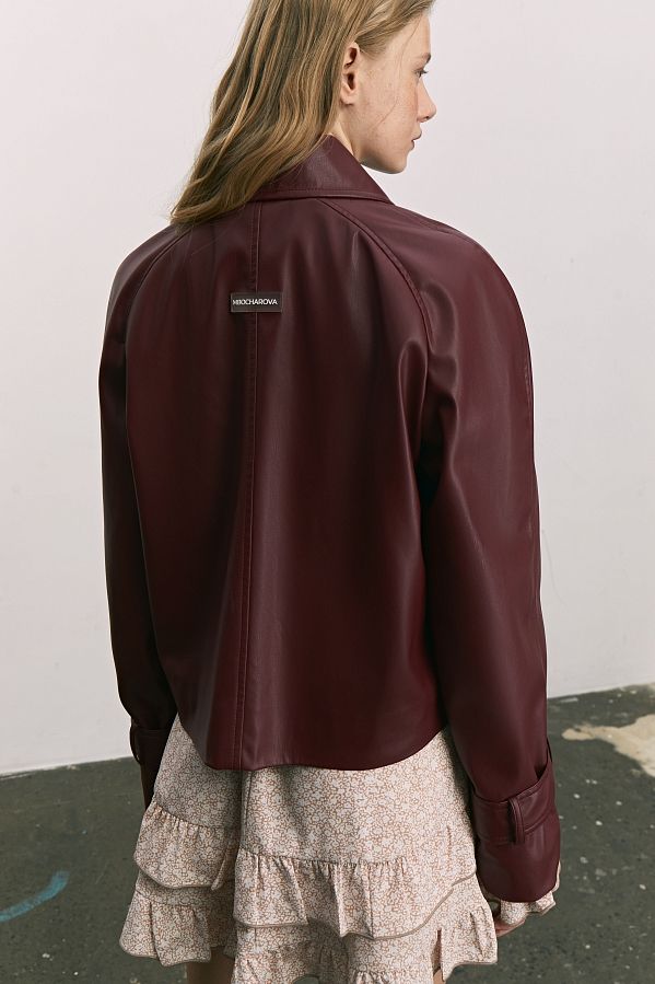 Burgundy short eco-leather trench coat on suede МБКТ010/0 #RU#  МБКТ010/0 № 3