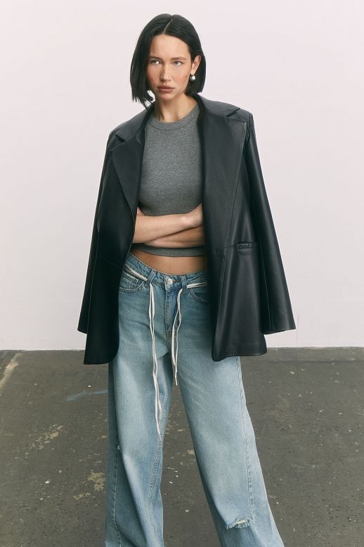 Black eco-leather blazer