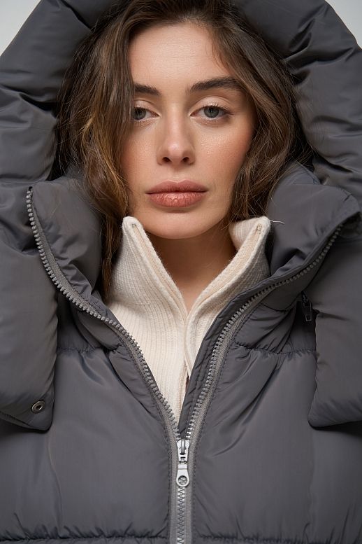 Charcoal gray cropped coat with zipper