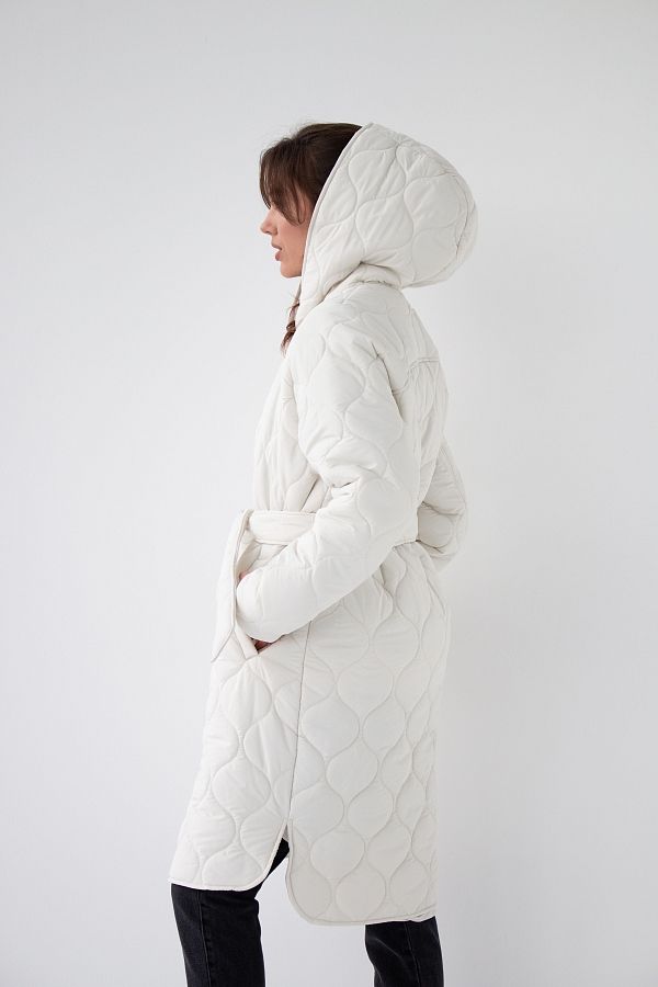 Ivory quilted coat with hood  MBPT002/4 #RU# Pikowana kurtka zimowa z białym kapturem MBPT002/4 № 5