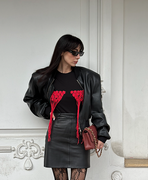 Long sleeve with handmade decor black - №2