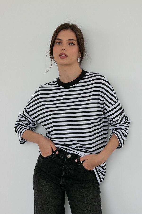 Longsleeve in black stripes (black collar) KS0123 #RU# Długi rękaw w kolorze czarnym w paski KS0123 № 5