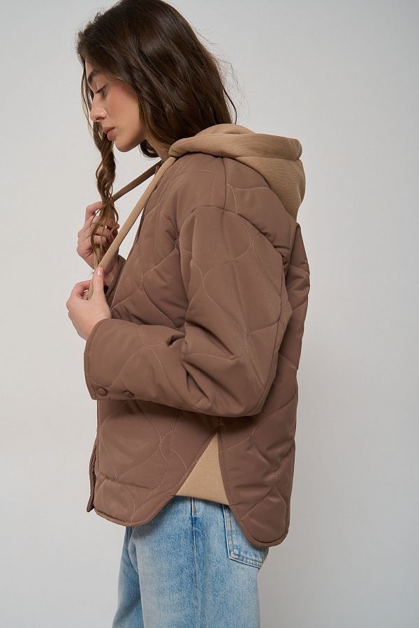 Brown coat with knitted hood KR9901 #RU#  KR9901 № 2