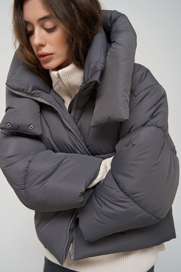 Charcoal gray cropped coat with zipper KR01104 #RU#  KR01104 № 5