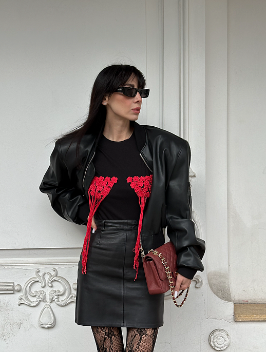 Long sleeve with handmade decor black