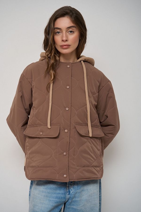 Brown coat with knitted hood KR9901 #RU#  KR9901 № 1