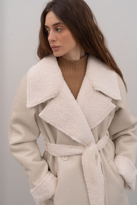 Sheepskin coat ivory with ivory fur - №2