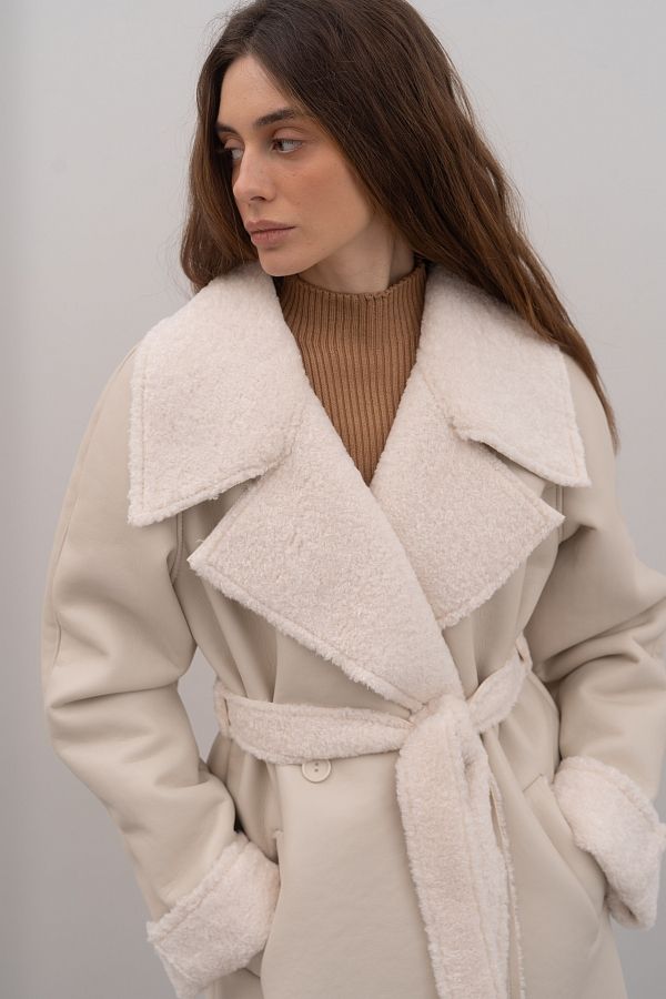 Sheepskin coat ivory with ivory fur GR02/296 № 2