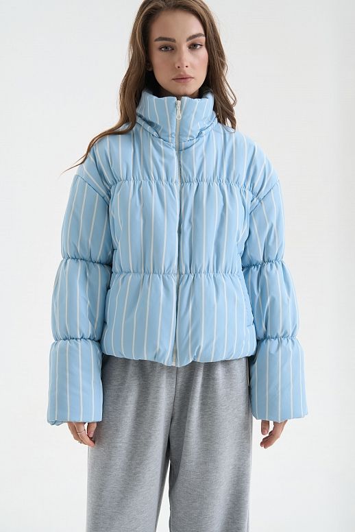 Short coat with collar blue with stripes