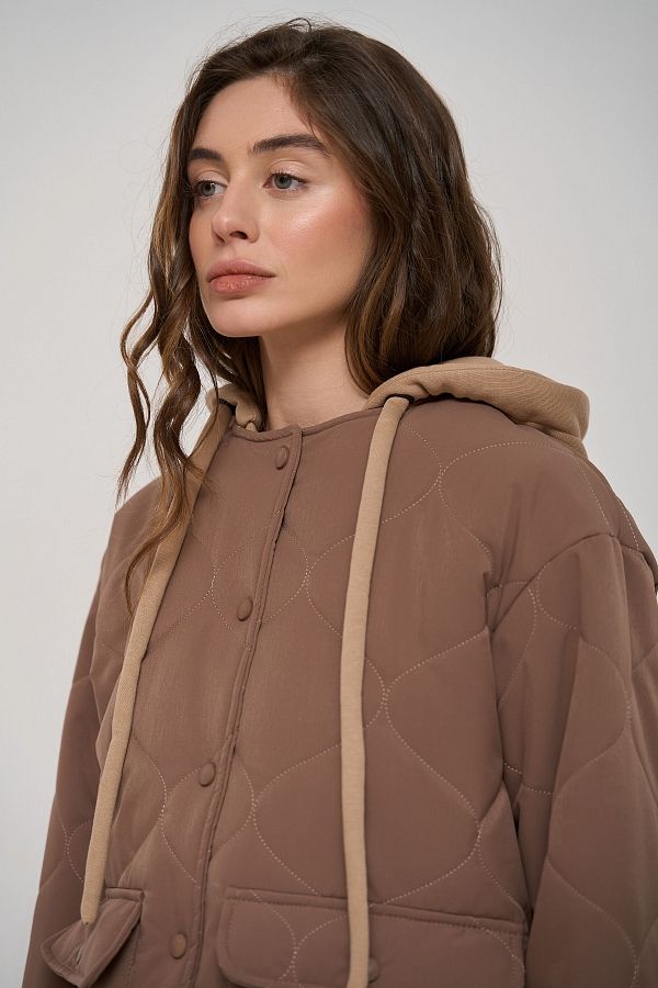Brown coat with knitted hood KR9901 #RU#  KR9901 № 5