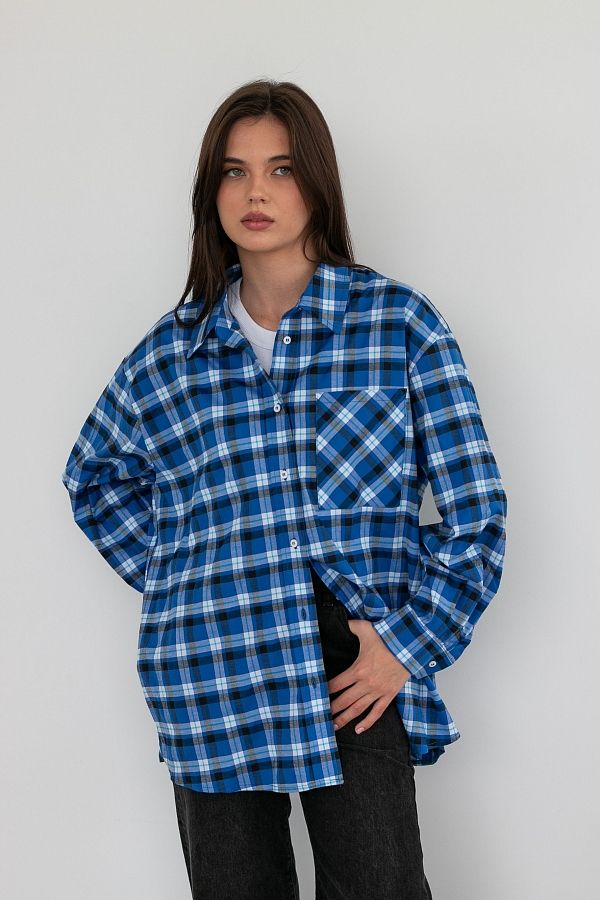Classic cotton shirt in navy blue colour MBSCH001 #RU# Klasyczna, bawełniana koszula w niebieską kratę MBSCH001 № 4