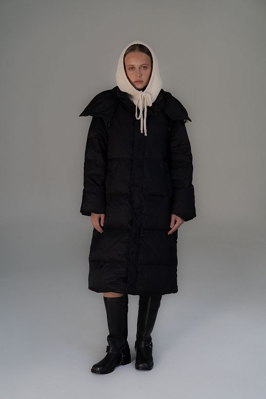 Long black down jacket with hood 