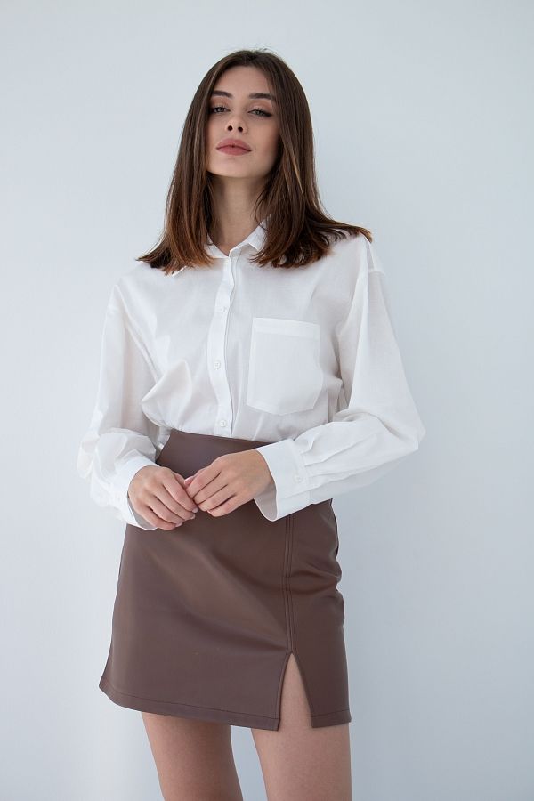 Skirt mini from chocolate eco-leather B0222/3 #RU# Spódnica mini z ekoskóry w kolorze czekoladowym B0222/3 № 2