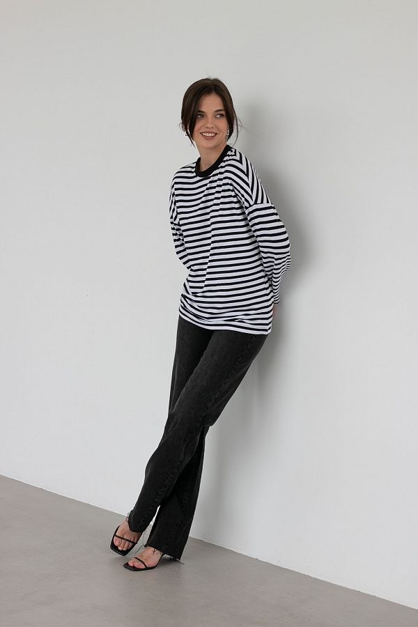 Longsleeve in black stripes (black collar) KS0123 #RU# Długi rękaw w kolorze czarnym w paski KS0123 № 1