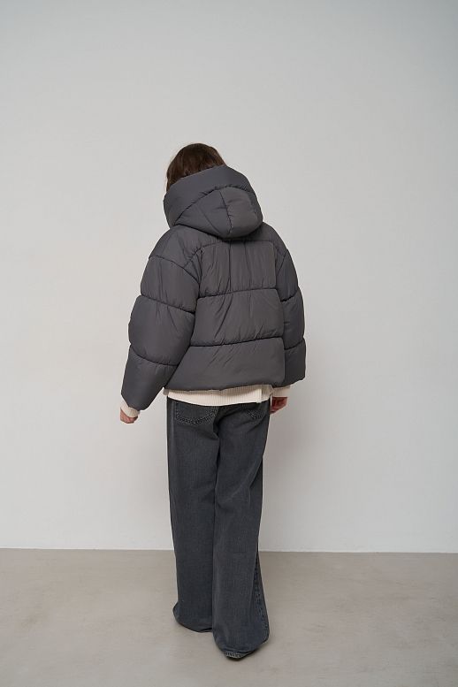 Charcoal gray cropped coat with zipper - №2