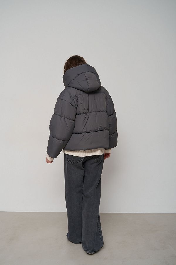 Charcoal gray cropped coat with zipper KR01104 #RU#  KR01104 № 2