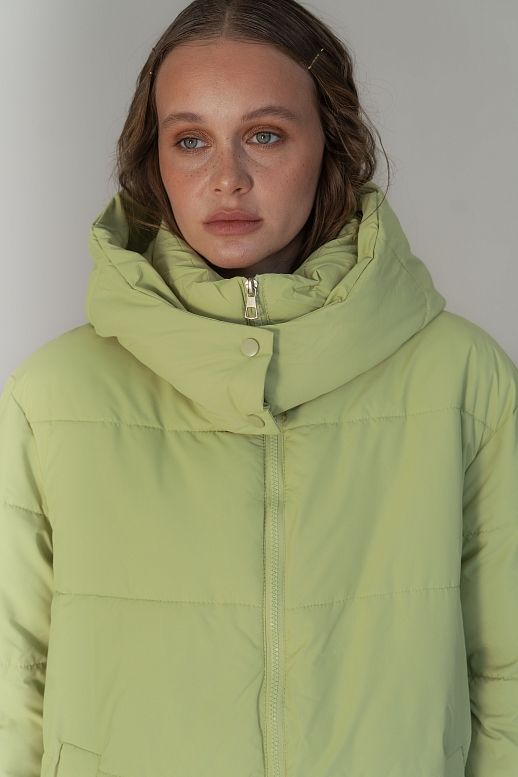 Lengthened light green down jacket with hood