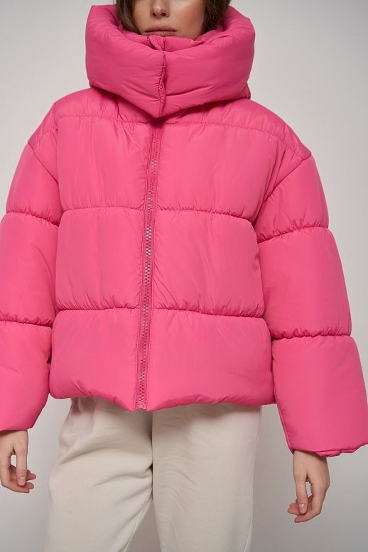 Pink cropped coat with zipper - №2