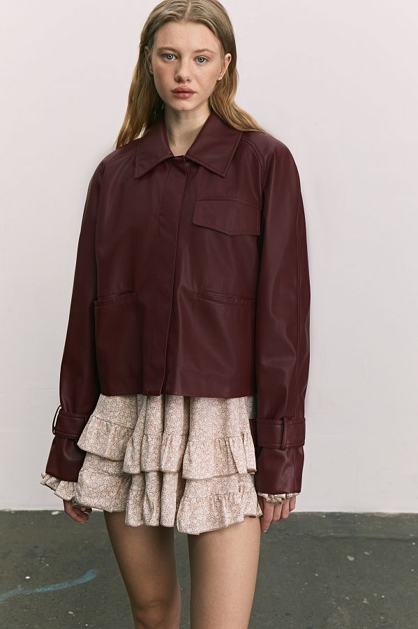 Burgundy short eco-leather trench coat on suede МБКТ010/0 #RU#  МБКТ010/0 № 2