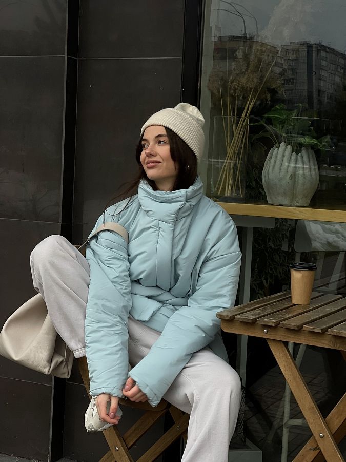 Coat with strap in blue color K0422/4 #RU# Niebieska marynarka z paskiem na zapięcie K0422/4 № 3